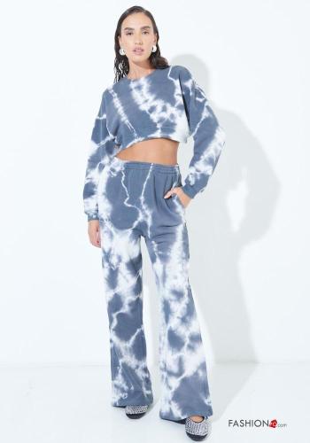 Pantalone in Cotone wide leg Fantasia astratta con tasche con elastico