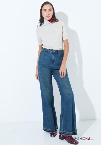 wide leg Jeans aus Baumwolle mit Knöpfen mit Reißverschluss mit Taschen - ph 1