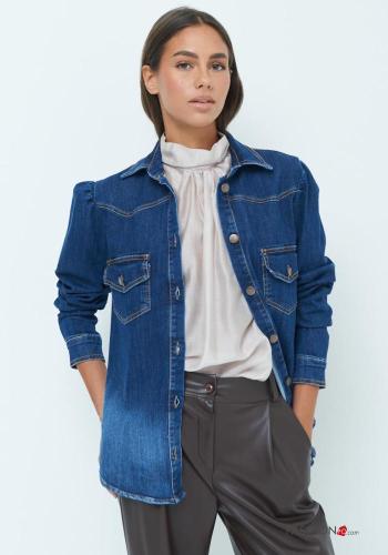 Denim mit kragen lange ärmel Jacke aus Baumwolle mit Knöpfen mit Taschen - ph 1