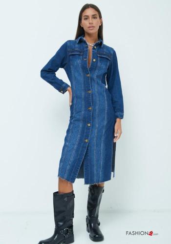 Robe chemise en Coton manches longues en denim à collet à boutons avec fonte - ph 1