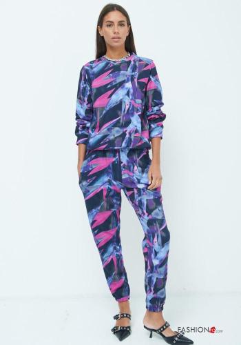 Pantalone in Cotone Fantasia astratta con tasche con elastico