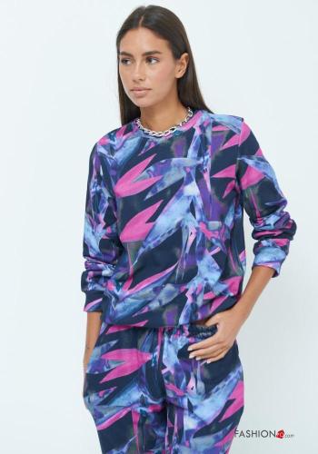 Abstract print long sleeve crew neck Cotton Sweatshirt