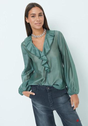 long sleeve Blouse with flounces with v-neck - ph 1