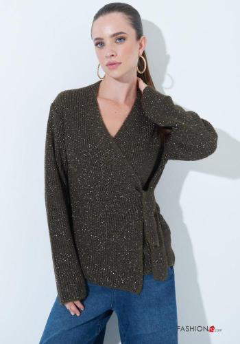 lurex long sleeve Wool Mix Cardigan with bow - ph 1