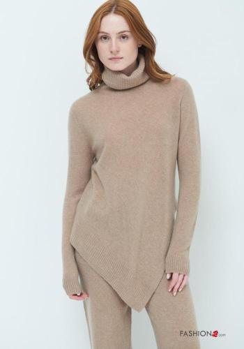 long sleeve asymmetrical Cashmere Blend Sweater Rollneck - ph 1