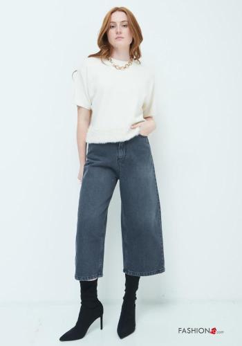 wide leg Cotton Jeans with buttons with zip with pockets - ph 1