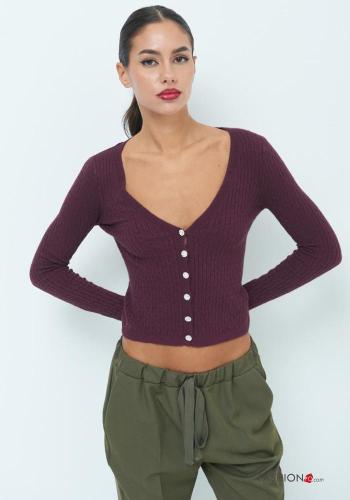 long sleeve mini Cardigan with buttons plunging neckline with rhinestones - ph 1
