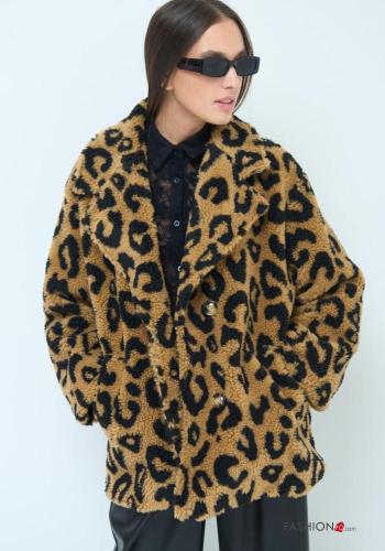 Cappotto in Misto Lana Fantasia animalier con bottoni con tasche - ph 1