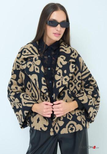 Cappotto in Cotone maniche lunghe corto Fantasia astratta con bottoni con tasche - ph 1