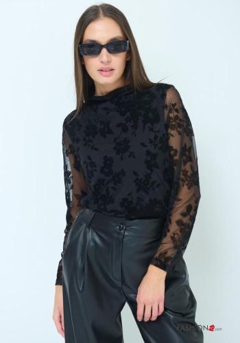 Blumenmuster tüllärmel lange ärmel Bluse mit Futter - ph 1