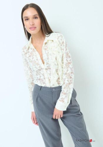 Camicia con colletto tulle maniche lunghe Fantasia floreale con balze con bottoni - ph 1