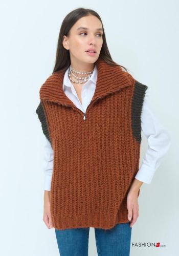 sleeveless with collar Mohair Sweater with zip - ph 1