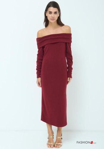 Abito maniche lunghe con spacco scollo alla bardot - ph 1