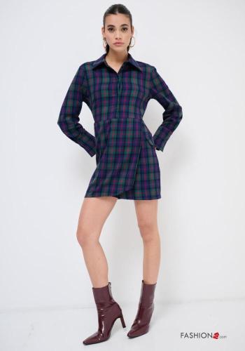 Abito corto maniche lunghe con colletto Fantasia tartan con bottoni con elastico - ph 1