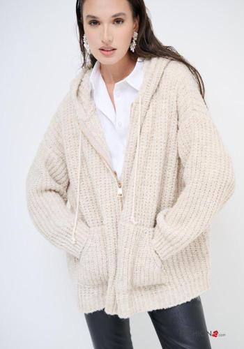 Wool Mix Cardigan with pockets with hood with zip - ph 1