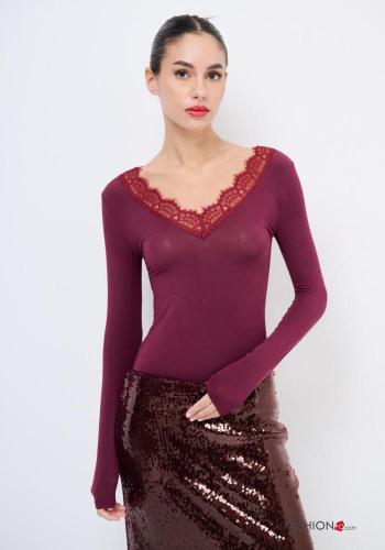 Maglietta a manica lunga pizzo scollo a V - ph 1