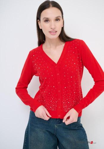 long sleeve Cardigan with buttons with rhinestones with v-neck - ph 1