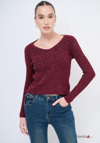 Lurex Strickpullover mit V-Ausschnitt - ph 1