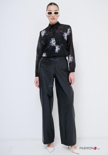 Mock croc wide leg Cotton Trousers with elastic - ph 1