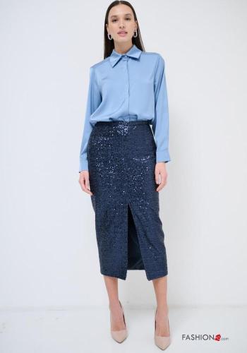 Gonna in Cotone con spacco con paillettes con fodera