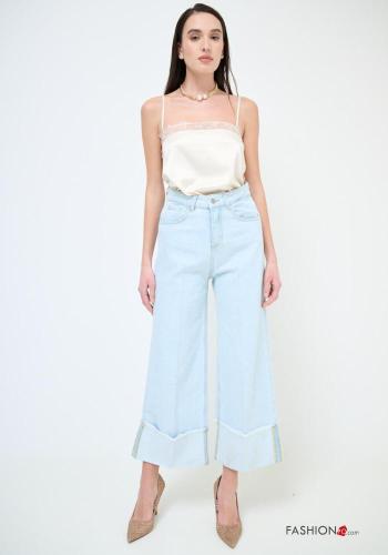 Jeans in Cotone con tasche con bottoni con zip