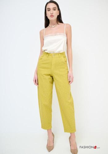 hoher Taille Hose aus Baumwolle mit Knöpfen mit Reißverschluss mit Taschen - ph 1