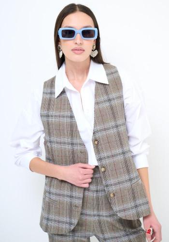 Tartan-Muster Weste aus Baumwolle mit Knöpfen - ph 1