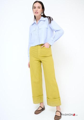 Hose aus Baumwolle mit Knöpfen mit Strasssteinen mit Reißverschluss mit Taschen