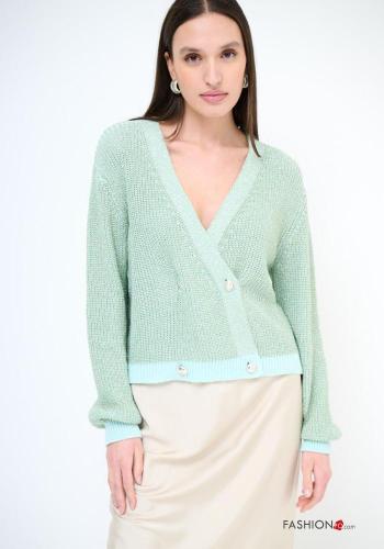 lange ärmel Strickjacke aus Baumwolle mit Knöpfen mit V-Ausschnitt