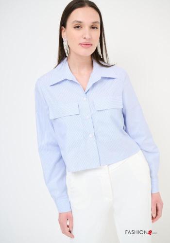 Camicia in Cotone maniche lunghe corto Fantasia righe con bottoni con tasche - ph 1