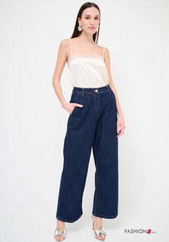 Jeans in Cotone vita alta wide leg con tasche con bottoni con zip - ph 1