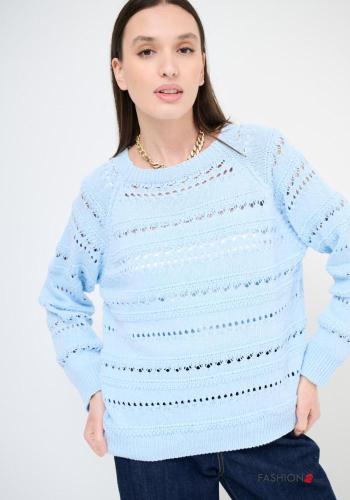 Maglione in Cotone uncinetto maniche lunghe girocollo Fantasia ricamata