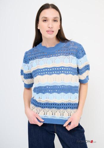 Maglione in Cotone uncinetto maniche corte girocollo Fantasia ricamata