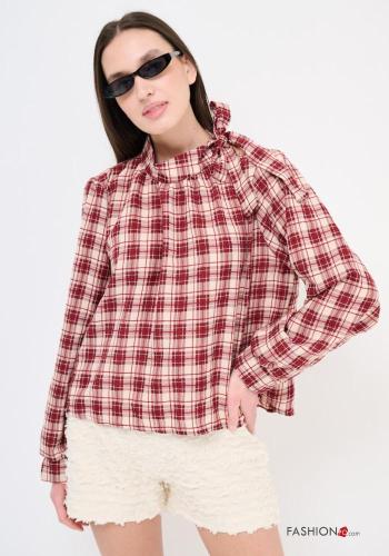 Blouse manches longues Imprimé vichy avec noeud