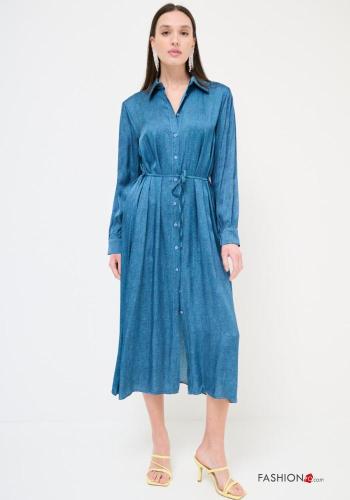 long sleeve with collar Shirt dress with buttons with fabric belt