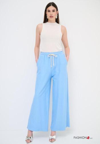 wide leg Cotton Trousers with pockets with elastic - ph 1