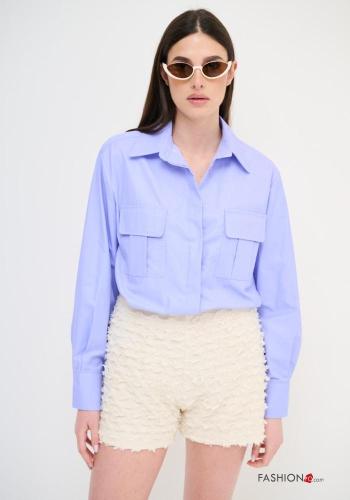 Chemise en Coton manches longues à collet à boutons avec poches