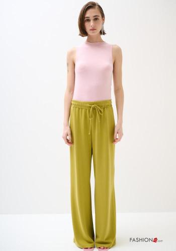Pantalone wide leg lungo con tasche con elastico