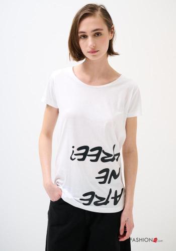 T-shirt en Coton manches courtes col rond Imprimé écrit