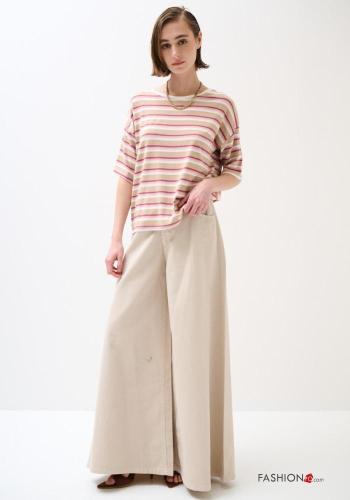 Pantalon en Coton wide leg à boutons avec fermeture éclair avec poches