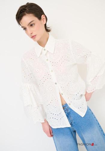 Chemise en Coton manches longues à collet manches à volant à broderie à boutons broderie anglaise - ph 1