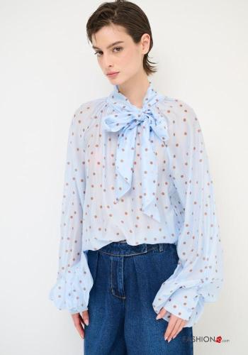 Blusa maniche extra lunghe Fantasia pois con fiocco