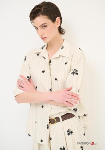 Camicia con colletto Fantasia ricamata con bottoni maniche a tre quarti