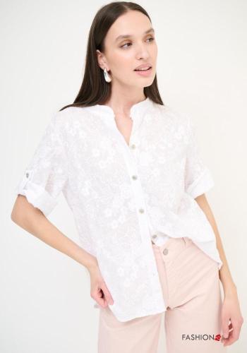 Camicia in Cotone maniche corte Fantasia ricamata con bottoni