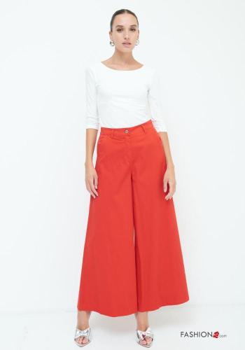 Pantalone in Cotone vita alta wide leg con tasche con bottoni con zip - ph 1