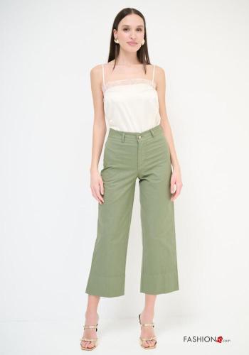 Pantalon en Coton taille haute à boutons avec fermeture éclair avec poches