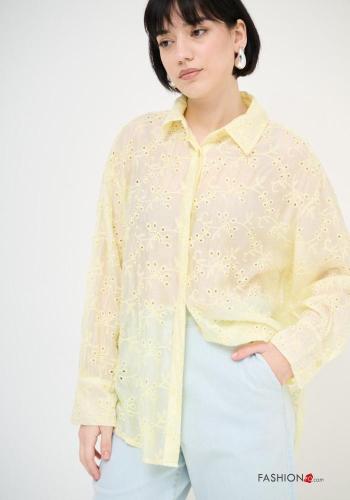 Camicia in Cotone maniche lunghe con colletto Fantasia ricamata con bottoni in pizzo sangallo - ph 1