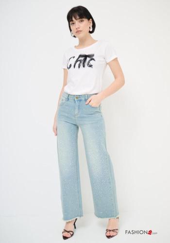 Jeans in Cotone con bottoni con strass con zip con tasche - ph 1