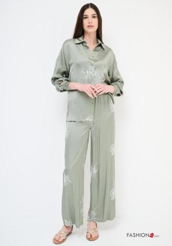 Pantalone wide leg Fantasia ricamata con paillettes con elastico