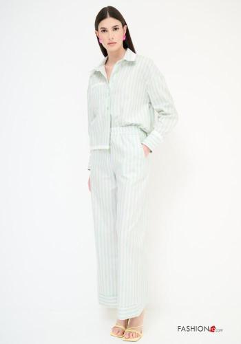 Pantalon en Coton wide leg Imprimé à rayures avec poches avec élastique